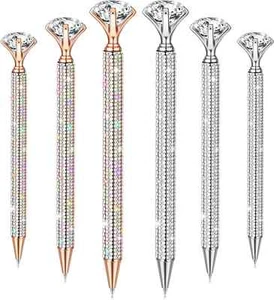 6 Pcs Big Diamond Pens with Crystal Bling Rhinestone Pen Silver, Rose Gold - Picture 1 of 7