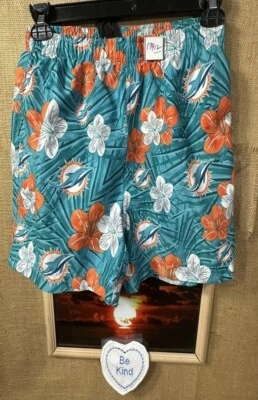 NFL team apparel men’s S Miami Dolphins swim trunks inner liner drawstring elast - Image 1 of 4