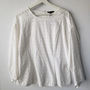Blusa mujer Banana Republic talla M ojales manga larga blanca romántica - Imagen 1 de 6