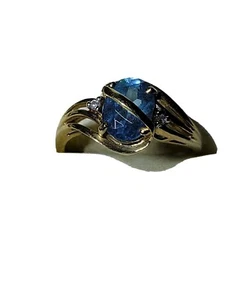 10K Yellow Gold Aquamarine Ring Size 6.5 - Picture 1 of 5