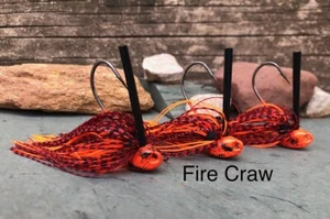 3 Brush Weedless Bass Jigs Grass Flipping Jig Fire Craw Green Pumpkin & More - Picture 1 of 31