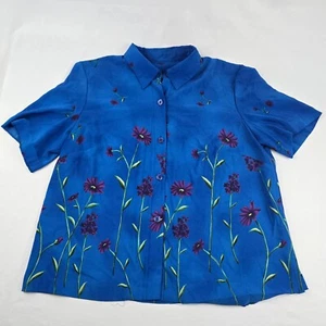 Vestido Sag Harbor Mujer Pequeña Blusa Abotonada Azul Floral Talla 14 WP - Imagen 1 de 5
