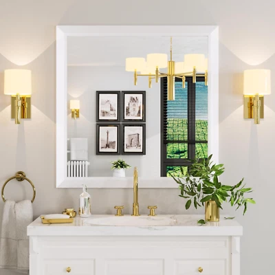 Bathroom Mirror, 36X36 Inch White Thick Metal Framed Wall Mirrors for over Sink, - Image 1 of 4