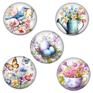 SET OF 5 Spring Fridge Magnets Blue Bird Butterflies Teacup Flowers 1.25 Inch Ea - Picture 1 of 5