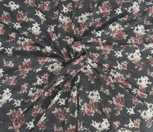 Maroon Roses on Black Fabric Jersey Knit By The the Yard 10/16 - Picture 1 of 8