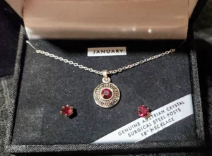 NEW JANUARY BIRTHSTONE 18" NECKLACE & STUD EARRING SET, AUSTRALIAN CRYSTAL, NWTS - Picture 1 of 5