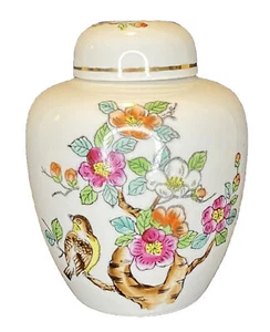 Vintage Japan Porcelain Ginger Jar With Lid Birds & Flowers - Picture 1 of 7