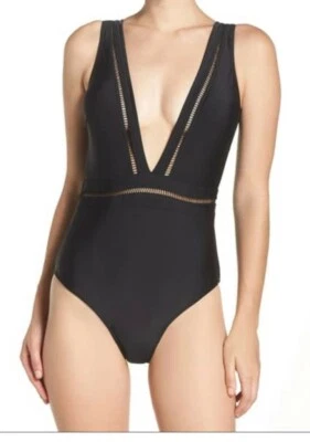 Ted Baker Pointelle Deep V One Piece Swimsuit Black size U.S. 8 New with tags - Image 1 of 4