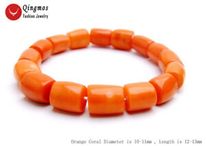 GENUINE 10-11mm Thick Slice Natural Orange Coral Bracelet for Women Jewelry 7.5"