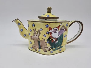 Vintage Weihnachten Kelvin Chen Weihnachtsmann kleine Emaille Teekanne mit Box - Bild 1 von 18
