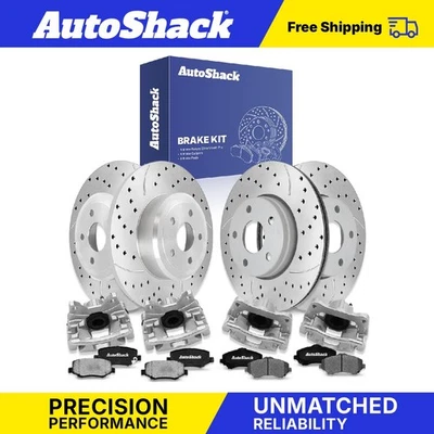 Front Rear Drilled Slotted Brake Rotors Pads Calipers for Jeep Wrangler JK Foto 1 de 4