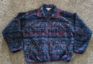 VINTAGE COLUMBIA AZTEC FULL ZIP FLEECE JACKET WOMENS XL MADE IN USA - Picture 1 of 5