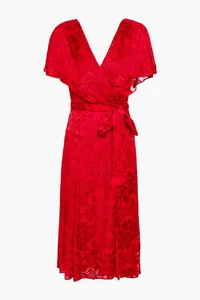 NWT Alice + Olivia Aria in Ruby Baroque Floral Burnout Belted V-neck Dress 4 - Picture 1 of 9
