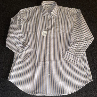 Camisa de vestir Bachrach para hombre 2xl 18-34/35 azul marrón a rayas superfina años 80 2 capas  Foto 1 de 4