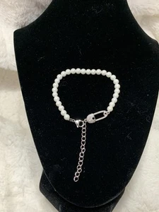 NWT ๐บ Adamans 5mm Iced Paper Clip Freshwater Pearl White Gold Chain 7" Bracelet - Picture 1 of 10