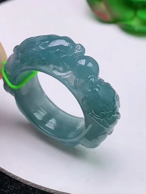 Anillo Dragón Jadeíta 100% Natural Azul Helado Verde Grado A Talla 13.0 Y1205 Foto 1 de 4