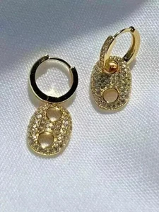 2.10 Ct Round Cut Moissanite Unique Drop/Dangle Earrings 14K Yellow Gold Plated - Picture 1 of 4