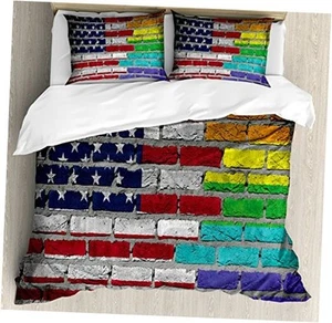 Pride Duvet Cover Set, Grunge Dark Brick Wall Background with King Blue Ruby - Picture 1 of 3
