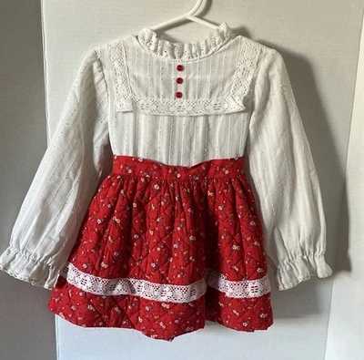 Vestido de Navidad vintage rojo floral Peter Pan cuello ojales niños 2T Foto 1 de 4