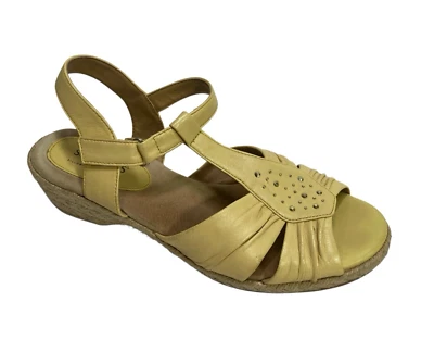 Softspots Women's Leather Sandal Yellow Size 8 W Flats Comfort Braided 0pen Toe - image 1 of 4