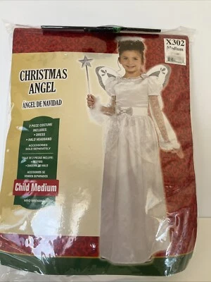 NUEVO Disfraz Cosplay Navidad Ángel Niñas Mediano Estrella Malla Mangas Campana Foto 1 de 4