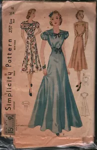 2757 Vintage Simplicity Sewing Pattern Misses 1930s Day Dress Evening Gown 16 - Picture 1 of 2