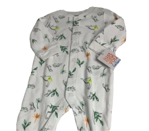 Carters Just One You One Piece Footed Pajamas White Green Dinosaur 6 mo SNAP NWT - Picture 1 of 7
