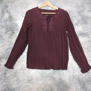 VTG Katies Y2K 90s Witchy Goth Gauzy Embroidered Blouse Top Womens 8 Burgundy - Picture 1 of 11