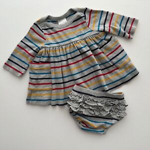 HANNA ANDERSSON Gray Rainbow Stripe Organic Dress Size 50 0-3 Months