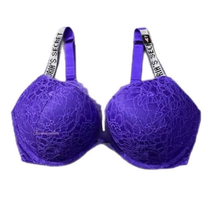 Victorias Secret BOMBSHELL Push Up Bling Adds 2 Cup Sizes Lace Bra 32A Purple - Picture 1 of 6