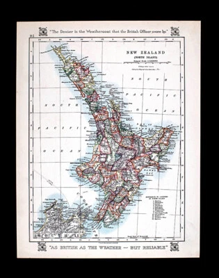 Mapa Johnston 1921 Nueva Zelanda Isla Norte Wellington Napier Nelson Cook Strait Foto 1 de 2