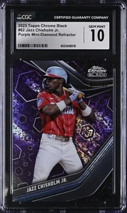 JAZZ CHISHOLM JR 2023 Topps Chrome Black #62 Purple Mini Diamond /150 + COUPONS! - Picture 1 of 3