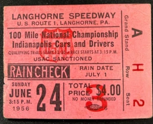 Vintage 6/24/1956 Langhorne Speedway Ticket - Indy Cars 100 Mile Championship - Picture 1 of 2