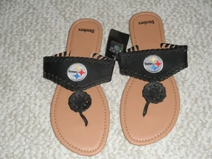BRAND NEW W/TAGS LADIES PITTSBURGH STEELERS FOCO SANDALS FLIP FLOPS SIZE XL - Picture 1 of 2