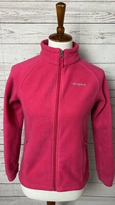 Columbia Fleece Jacket Pink Zip Up Coat Size L 14/16 Pockets Mock Neck - Picture 1 of 5
