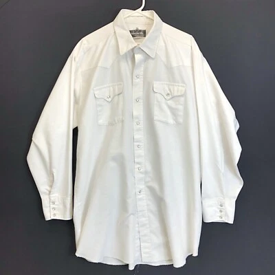 Vintage Panhandle Slim Masculino 18-35 Branco Western Pearl Snap L/S Ranch Town EUA - Imagem 1 de 4