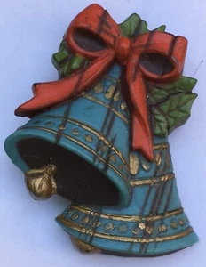 Vintage 70’s Blue Bells Woodlook Hallmark Lapel Pin Christmas Winter Holiday - Picture 1 of 2