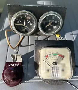 Vintage Gauge Set - Amperes. Unity Knob. D.C. Volts. Pressure Oil Pressure. - Picture 1 of 8
