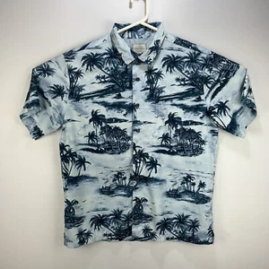 TRADER BAY Men Sz L Shirt Button Up Hawaiian Palm Blue. #(22) - Picture 1 of 3