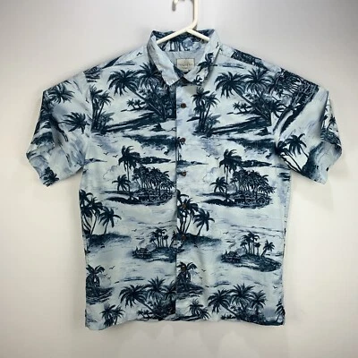 TRADER BAY Men Sz L Shirt Button Up Hawaiian Palm Blue. #(22) - Image 1 of 3