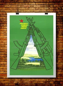 Soviet Latvia Poster Print SOVIET ARMY - GUARDIAN OF PEACE AKM 24x34" #LV01 - Picture 1 of 1