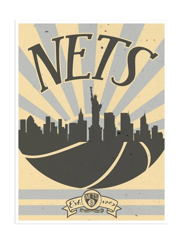 Brooklyn Nets Poster Sunset Design Art Print Man Cave Decor 12x16" Cover