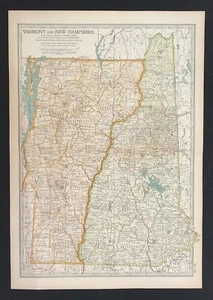 Karte Vermont & New Hampshire 1901 Jahrhundert Atlas Litho Original - Bild 1 von 4