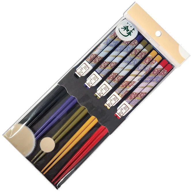 Juego de 5 pares de palillos japoneses de laca de madera de 9" Komon hechos en Japón Foto 1 de 1