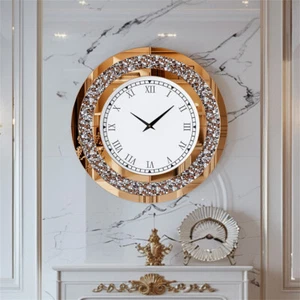 Crushed Diamond Wall Clock For Home Decor Silver Tawny Tinted Round Modern Style - Picture 1 of 20