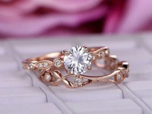 Anillo de compromiso de diamantes VVS1/D de corte redondo simulado de 2,00 quilates acabado oro rosa de 14 K - Imagen 1 de 5