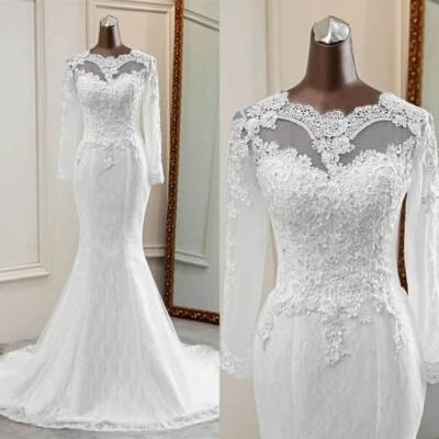  Langarm Brautkleid mit Spitze & Column-Silhouette | Weiß/Elfenbein - Bild 1 von 4