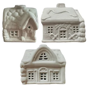 White Ceramic Christmas House Night Tea Light Candle Holder (set of 3) - Picture 1 of 7