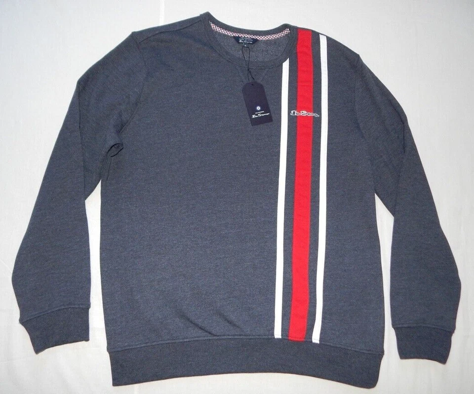 NUEVO CON ETIQUETAS Ben Sherman Original Logo Rayas Pullover Polar Sudadera Azul Marino Brezo XL Foto 1 de 4