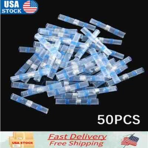 Blue Solder Wire Connectors Heat Shrink Seal Sleeve Cable Butt Terminals 50Pcs - Picture 1 of 6